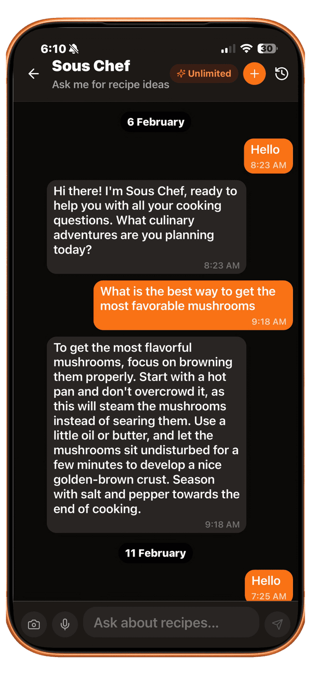 AI cooking assistant chat