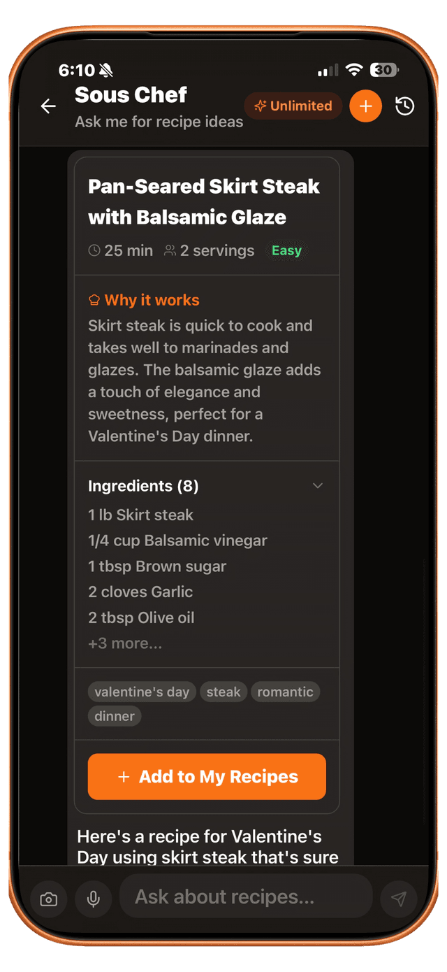 AI recipe suggestion