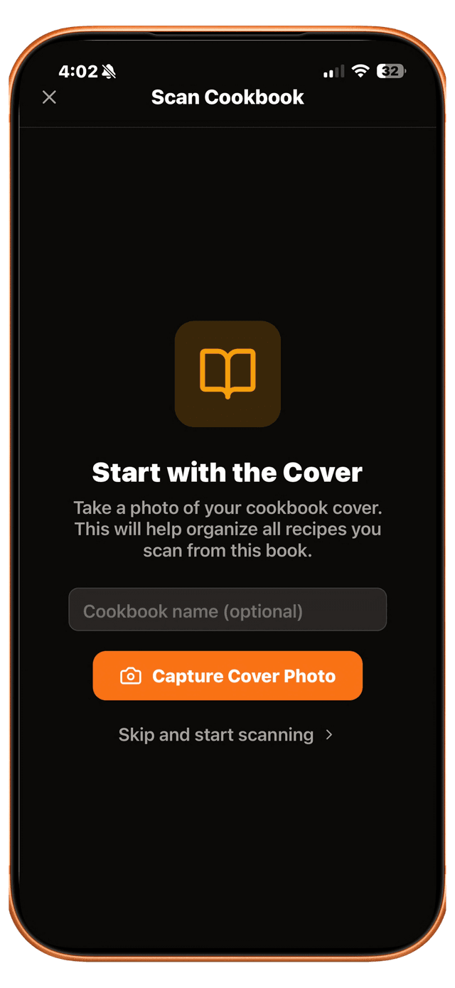 Scan cookbook page with AI
