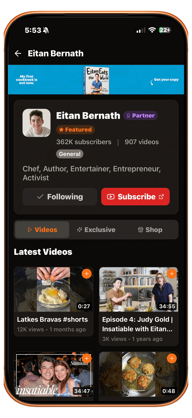 Creator profile videos