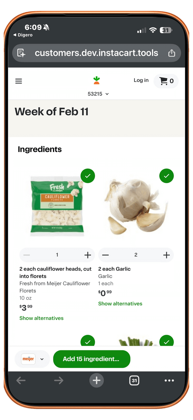 Order ingredients with Instacart