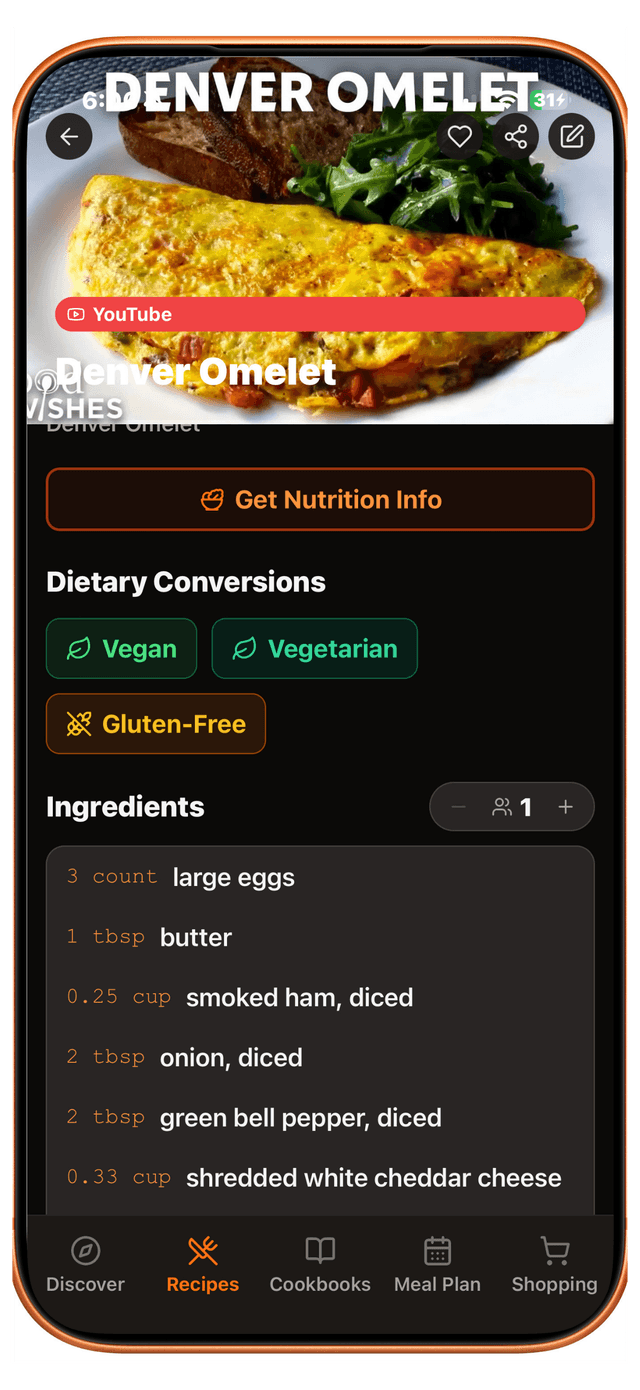Recipe ingredients with nutrition breakdown
