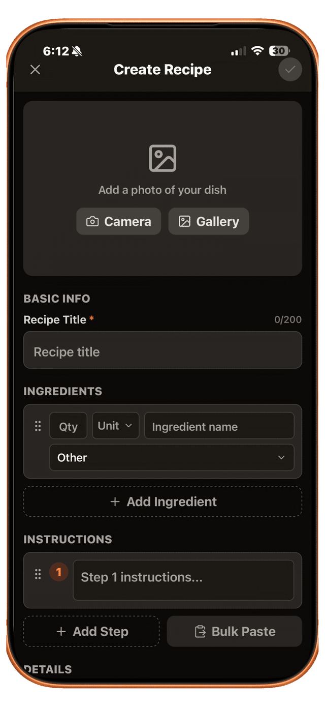 Manual recipe form
