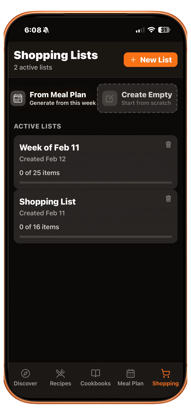 Shopping lists overview